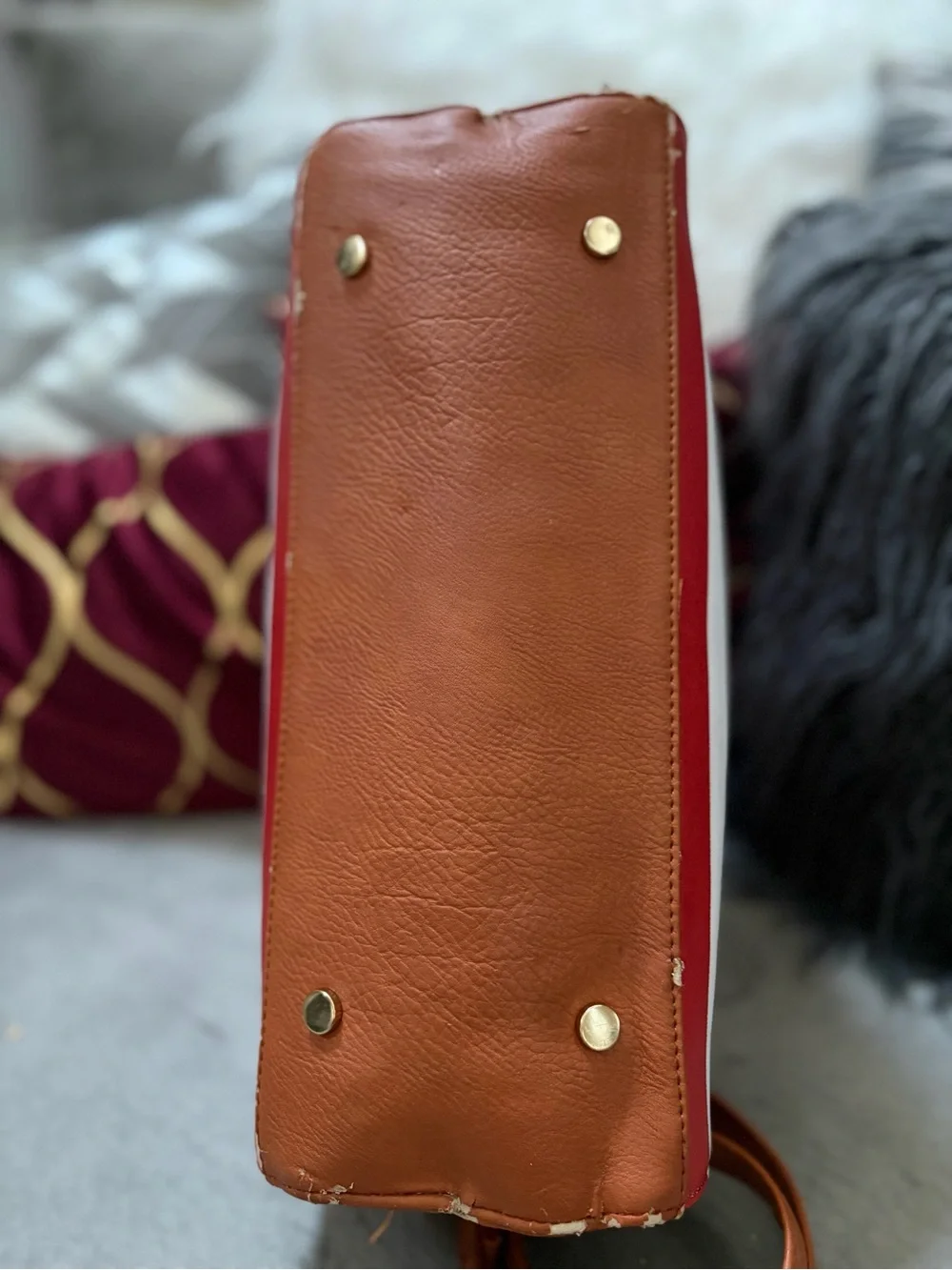 Michael Kors Red & White Striped Crossbody with Tan Trim